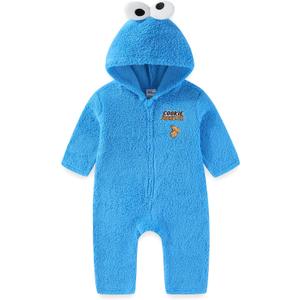 Sesame Street Cookie Monster Boys Cosplay Hooded Coverall with 3D Eyes for Infant and Toddler (Blue, )