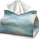 Blue Tissue Box Cover Rectangle, Light Blue and White Decorative Tissue Box for Living Room Desk, Contemporary Marble PU Leather Tissue Holder Toilet Organizer Tissues 9.8x5.9x5.9