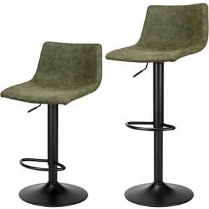 Finnhomy Bar Stools Set of 2 Counter Height, Swivel Barstools with Footrest and L Shape Back, Height Adjustable Modern Bar stools for Kitchen, Vintage Leather, Retro Green, One Size