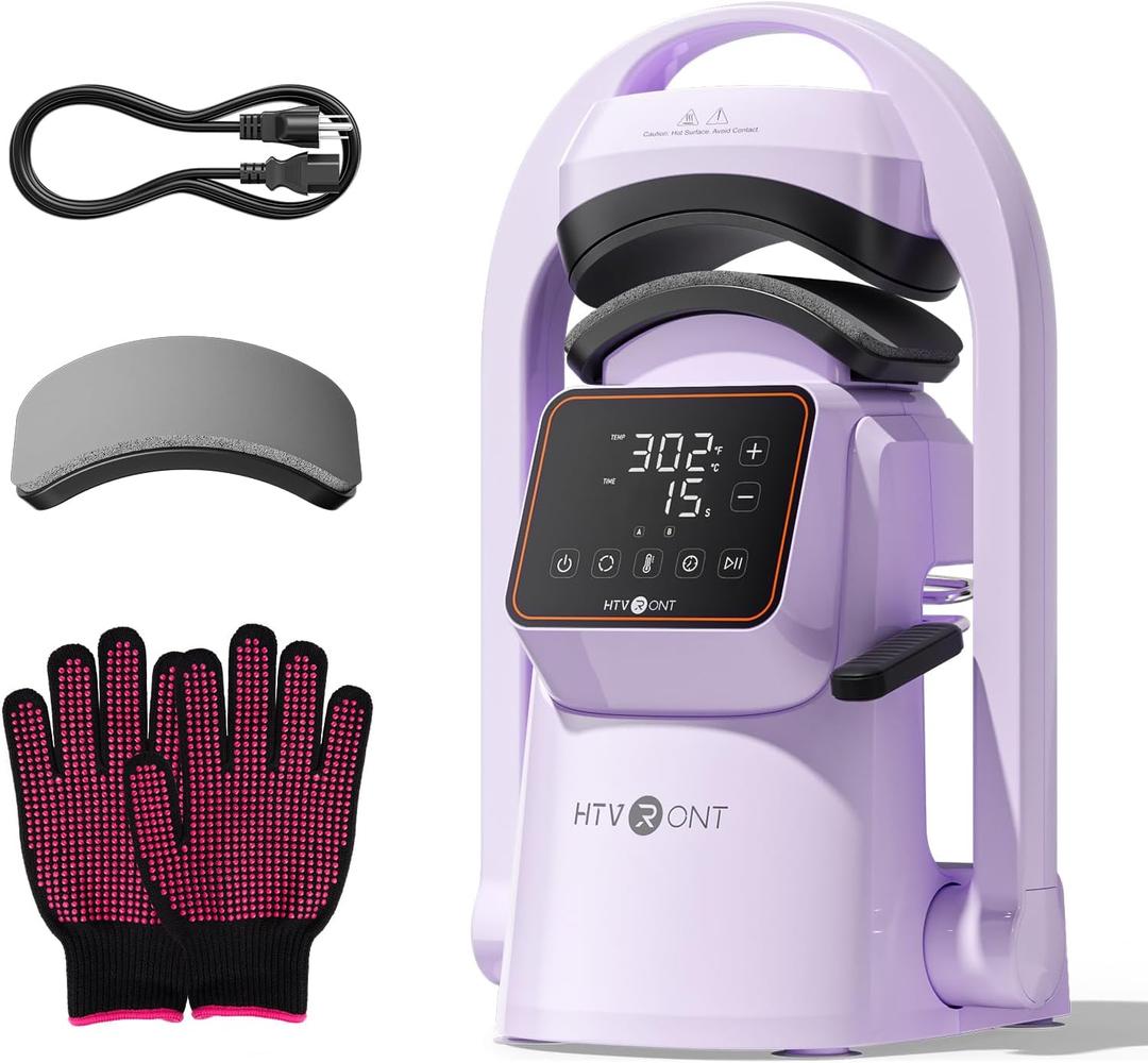HTVRONT Auto Hat Press Machine - Hat Heat Press Machine with Precise Temp&Timer Control, Hat Heat Press Machine for Caps with 2 Platens, Compatible with DTF Film, Embroidery, Sublimation (Purple)