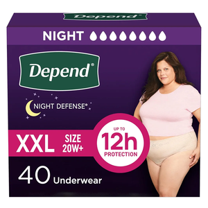 Depend Night Defense Adult Diapers, Incontinence & Postpartum Bladder Leak Underwear for Women, Disposable, Overnight, Extra-Extra-Large, Blush,61 Count, Packaging May Vary, L