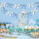 2 Pcs Baby Blue and White Bow Garland Banner 16.4 ft Bow Party Decorations for Girls Pastel Bow Ribbon Banner Bow Birthday Baby Shower Decorations Coquette Bridal Shower Party Supplies