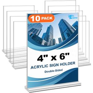 EHWINE 10 Pack Acrylic Sign Holder 4x6, Double-Sided Stand up Table Top Sign Holders, Clear Acrylic Picture Frame Paper Holder Display Stand for Office Business Store Wedding Party