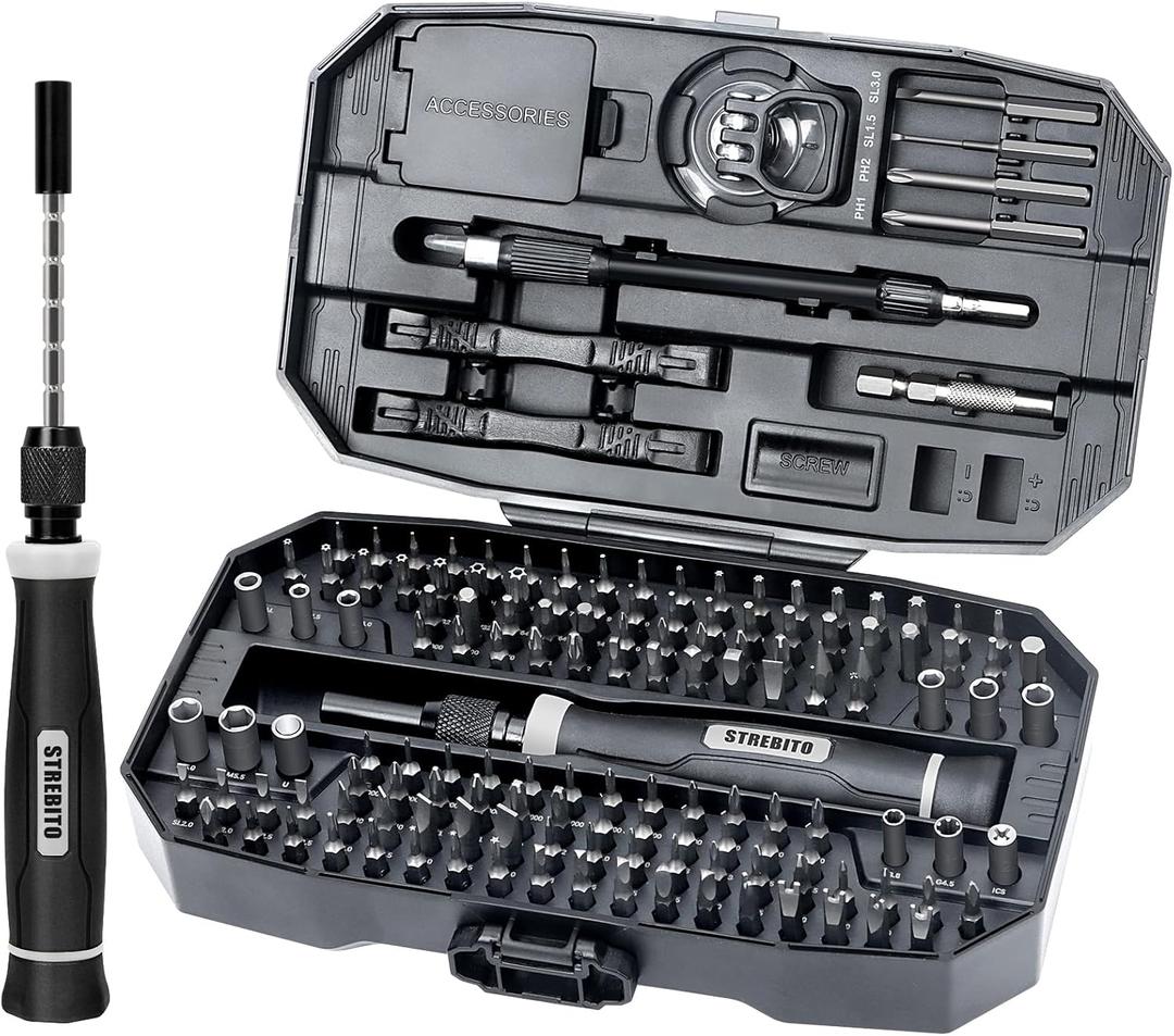 STREBITO Precision Screwdriver Set, 153 in 1 Electronics Tool Kit with Case, 140 PCS Magnetic Precision Bits - Computer, Laptop, iPhone, Macbook, PC, Game Controller, RC, Electronics, Phone Repair Kit (Black)