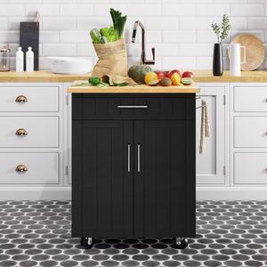 Shintenchi Kitchen Island Cart with Storage,Rolling Kitchen Island Side Table on Wheels with Worktop,Single Door Storage Cabinet and Drawer for Kitchen,Dinning Room, Black (26inch)