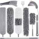 9PCS Dusters for Cleaning,Extendable Microfiber Duster with Extension Pole Up to 100'',Bendable Washable and Reusable Dusters Kit for Ceiling Fans, High Ceilings,Blinds,Furniture and Cars (Gray)
