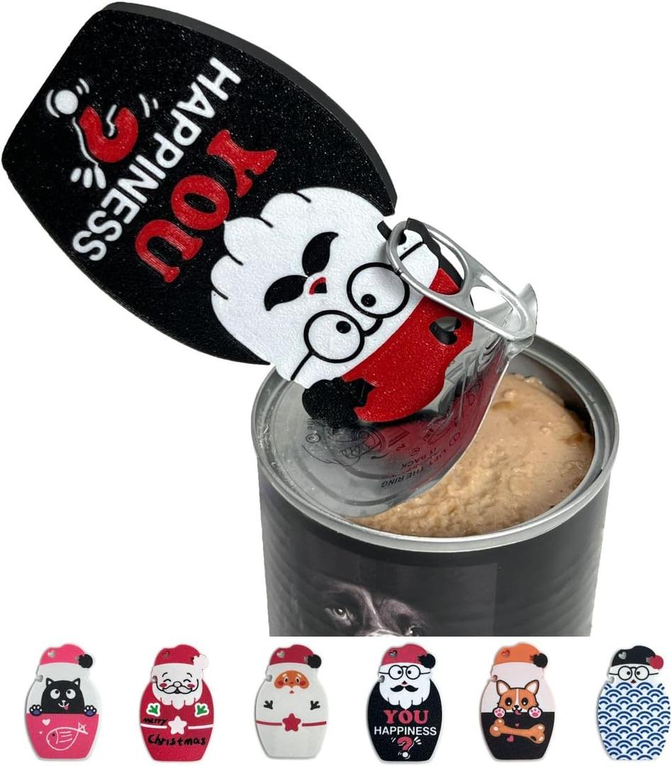 2 x Pull Tab Opener for Food Cans Fridge Magnets Tab Openers for Seniors Cute Cat Dog Food Can Opener Tool for Long Nails Arthritis Sore Hands Santa Black