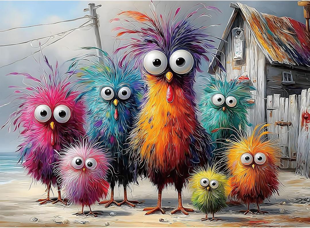 Puzzles for Adults 500 Pieces, Chicken Jigsaw Puzzles - Beach Chicken Coop, Impossible Beach Puzzles for Seniors Family, 20.47x14.96 inches, 1:1 Poster, Letter on The Back