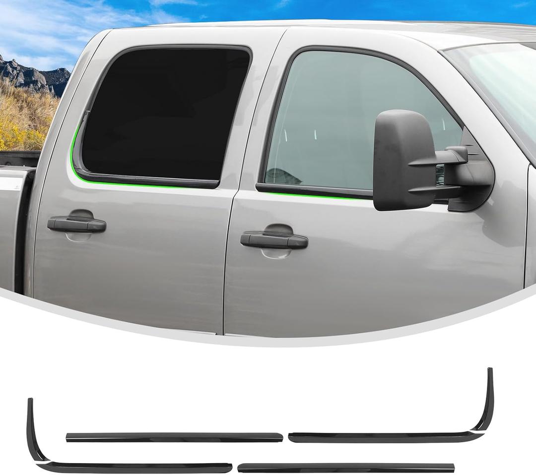 Linskip Door Window Trim Molding Compatible with 2007-2013 Chevy Avalanche Suburban Tahoe Silverado & GMC Sierra Yukon 2014, Black Window Frame Molding, Exterior Accessories