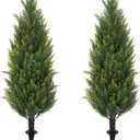 3FT Artificial Cedar Topiary Trees with Ground Spike, Set of 2 Faux Cypress Plants UV Resistant Artificial Pine Shrubs Fake Bushes for Outdoor Indoor Front Porch Garden (35 inch)