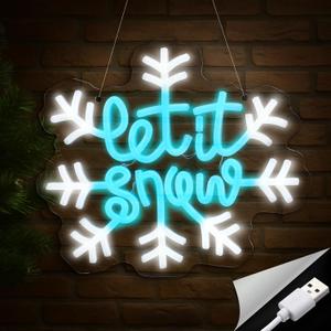Baquler 10" Winter Snowflake LED Neon Sign Winter Let It Snow Lights Decorations Window Christmas Snowflake Party Neon Lights LED Wall Decor for Xmas Party Gift Home Bedroom