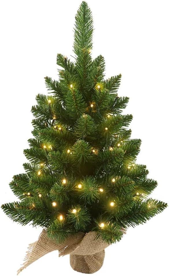 Small Christmas Tree with Lights,2ft Pre Lit Artificial Mini Xmas Tree for Tabletop,Outdoor,Bedroom,Office Decorations,Includes 50 Led Warm Lights,73 PVC Branch Tips,GreenBattery Operated