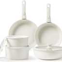 CAROTE Pots and Pans Set, Nonstick Cookware Sets Detachable Handle,Induction Kitchen Set Non Stick with Removable Handle, RV Set, Oven Safe, Cream White, 11 Pcs