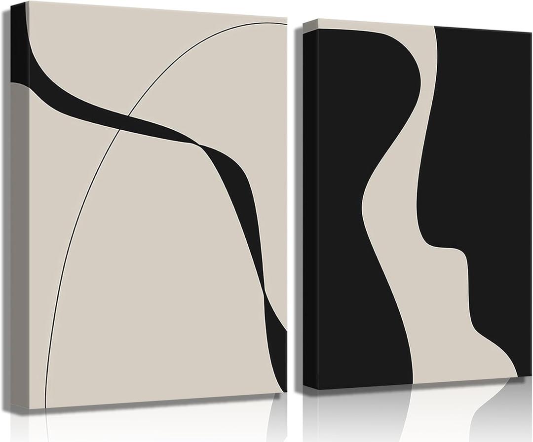 BOKPEN Black and White Abstract Canvas Wall Art Line Minimalist Paintings Artworks Mid Century Geometric Poster Modern Pictures Prints for Office Bathroom Bedroom Home Decor 12x16 Inch canvas