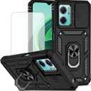 for Redmi Note 11E/Redmi10 5G/11 Prime 5G Case with Tempered Glass Screen Protector and Slide Camera Cover, Magnetic Ring Car Mount Holder Protective Cover for Xiaomi Redmi Note 11E Black