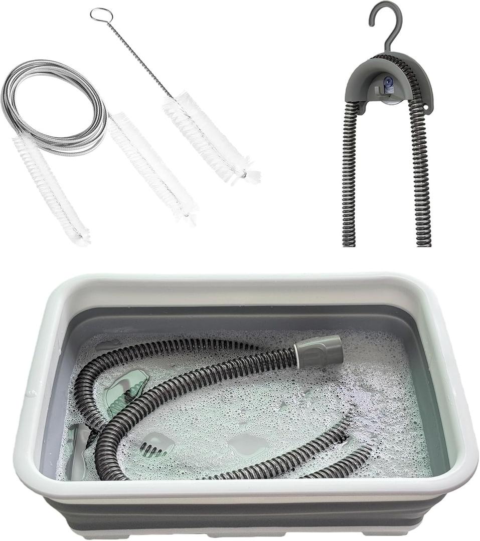 CPAP Cleaning Kit for Hose and Mask, Cpap Machine Supplies Cleaner Includes Tube and Mask Cleaning Brush, Foldable Wash Tub, Hose Drying Hanger - Compatible with 22mm and 15mm Tubing