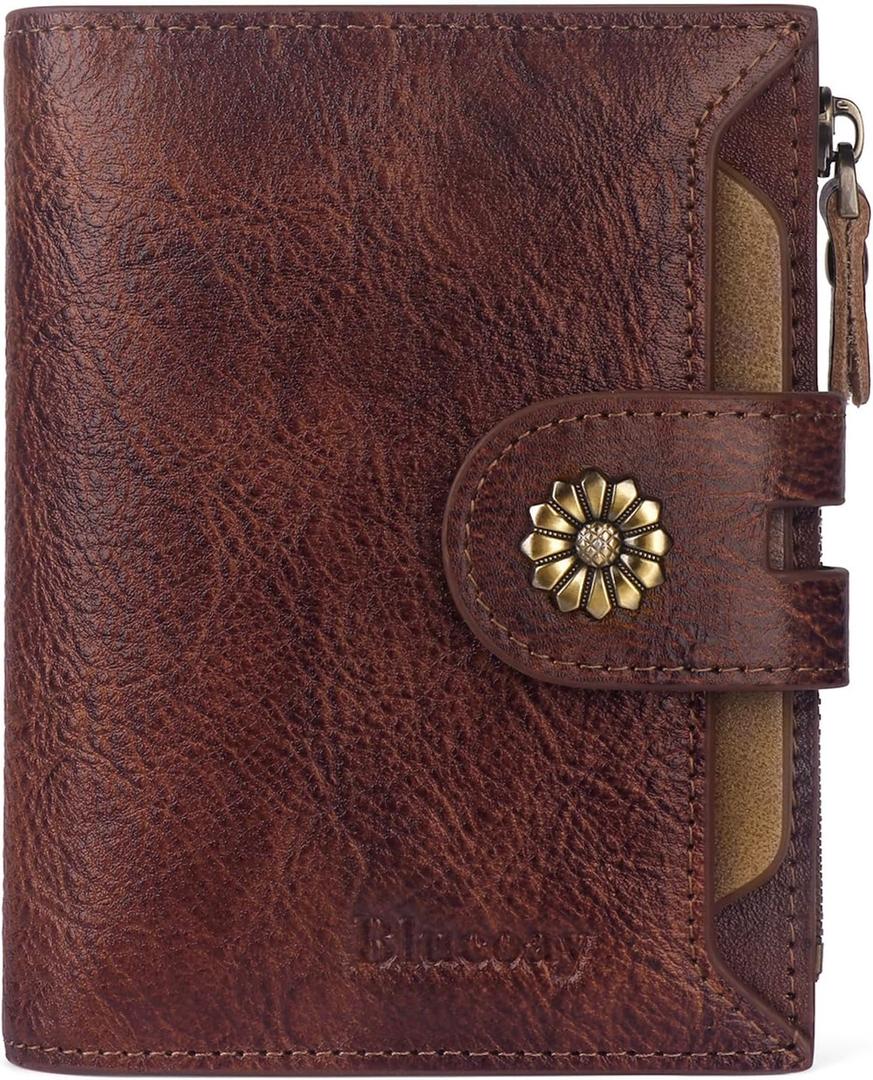 Wallet Women,Rfid Blocking Leather Bifold Womens Wallet Compact Card Holder Small Wallet for Women with Removable ID Window Darkhkaki