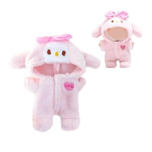 2 x Cute Pink Clothes Set, Hat & Overalls Set for 17cm Doll, Plush Pink Clothes Outfit for Toys (No Doll)