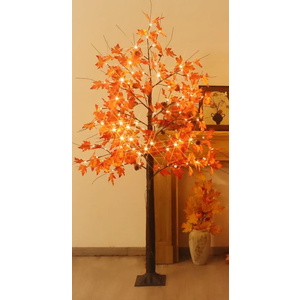 6FT Fall Tree with Lights, Thanksgiving Decorations Warm White 120 LED Maple Tree, Prelit Artificial Thanksgiving Tree, Dimmable Autumn Tree Light, Fall Home Indoor Harvest Outdoor Decor