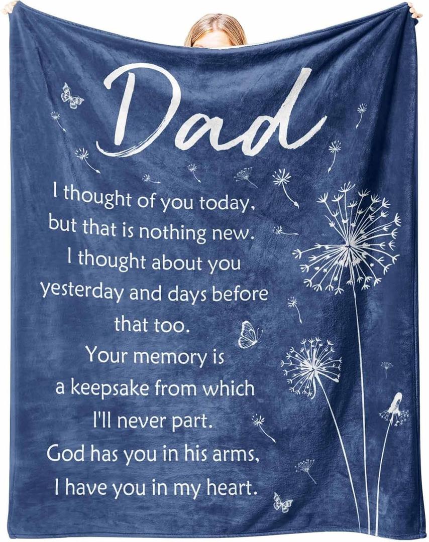 Memorial Bereavement Gifts for Loss of Dad Father, Soft Flannel Memorial Blanket for Loss of Father Sympathy, Remembrance Condolences Sympathy Gifts Idea in Memory of Dad, 50x60 Inches (Blue)