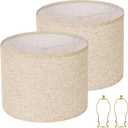 Lampshades Set of 2, 11" Top x 11" Bottom x 9.5" High, Drum Lamp shadesMedium Lamp shade, Beige Lampshade Natural Linen Hand Crafted, see installation video here