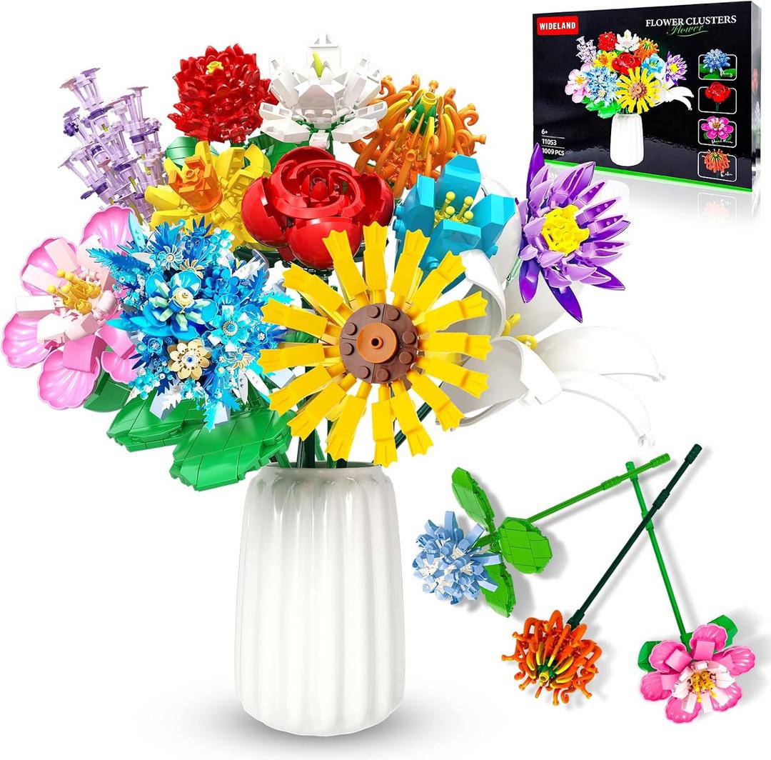 Flowers Bouquet Building Set 980 PCS - 12 Kinds of Flowers Botanical Collection and Decorative Home for Mother's Day, Birthdays, Valentine's Day Gifts Ideal for 6+ Women Girls Adults, No Vase