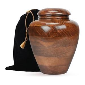 Cremation Urn for Ashes | Wooden Burial Funeral Urn for Human Ashes | Large Memorial Keepsake with Velvet Beg for Loved Ones Ashes (Walnut)
