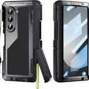 For Samsung Galaxy Z Fold 6 Case with Slim S Pen Holder (2023), Metal Bumper Premium Heavy Duty Shockproof Protective, Hinge Protection, Screen Protector, Rugged Phone Cover 5G, Black