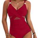 Blooming Jelly Womens One Piece Swimsuit Metal Modest Tummy Control Bathing Suit Slimming Full Coverage Mesh Swim Suits (Medium, Red)