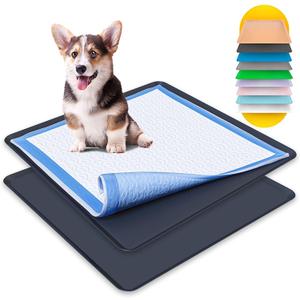Skywin TidyFriend Dog Pee Pad Holder Tray  Fits Up to 24” x 24” Pee Pad Holder for Dogs  Stable Grip, Raised Edges, QuickWipe Silicone Surface Dog Pad Holder for Indoor Flooring Protection (Black)