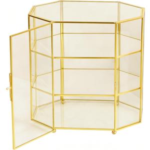 Elegant Glass Jewelry Display Box, 3-Tier with Gold Frame, Perfect Glass Case for Displaying Collectibles & Organizing Makeup, Multi-Functional Showcase