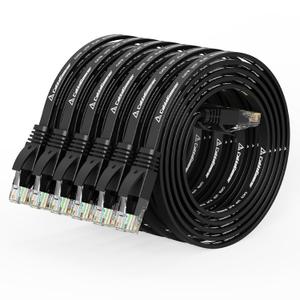 Cat 6 Ethernet Cable 3ft (6 Pack) (at a Cat5e Price but Higher Bandwidth) Flat Internet Network Cable - Cat6 Ethernet Patch Cable Short - Black Computer Cable with Snagless RJ45 Connectors