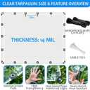 Clear Vinyl Tarp Heavy Duty Waterproof with Grommets, 8×14 FT 14 Mil, Clear Tarps-8x14FT