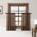 Caramel Brown Linen Cafe Curtains Linen Kitchen Curtain 24 Inch Length 2 Panels Semi Light Filtering Short Tier Drape with Back Tab Rod Pocket for Small Window Cafe Bathroom Over Sink 26Wx24L