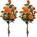 Artificial Camellia Tree with Spike, 36 Tall Faux Artificial Plants Outdoor Flower Tree with Orange Blooming Camellia Flower, Fake Flower Tree for Home, Garden Decor(Orange)