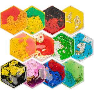 Art3d Hexagon Sensory Fidget Liquid Motion Tiles for Kids, Toddler, Teens - Interactive Soft Gel Liquid Play Mats for Home, Schools, Playrooms, Multi-Pack of 12 Tiles, 3 5.1"