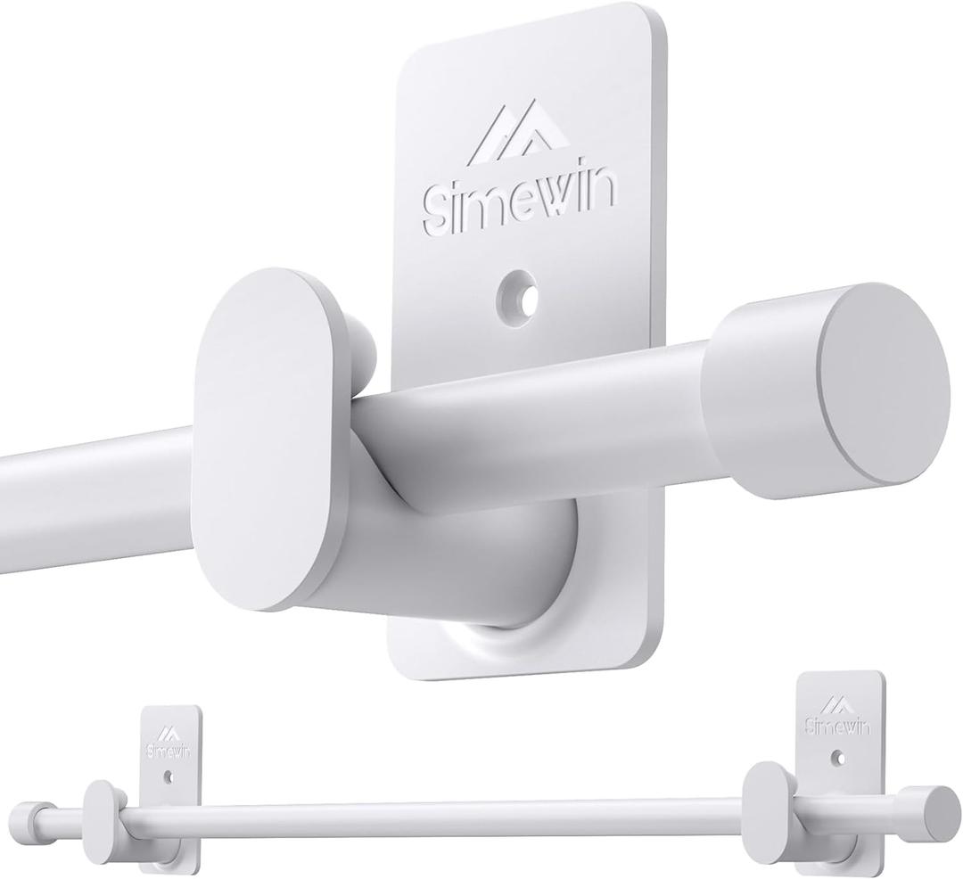 SIMEWIN Curtain Rods No Drilling for Windows 30 to 45 Inches, 5/8 Inch Diameter No Drill Small Curtain Rod Set with 3M Adhesive Brackets, White