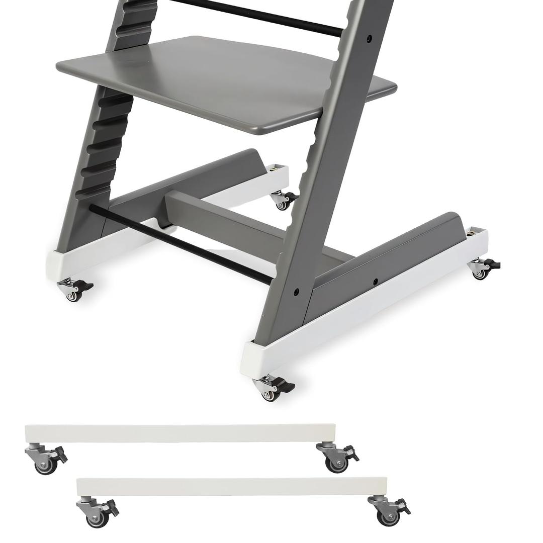 High Chair Wheels - Universal Swivel Casters for Stokke Tripp Trapp: Enhance Mobility & Convenience with 360° Silent Wheels, Safety Locks & No-Scratch Design, No-Drill Installation -White