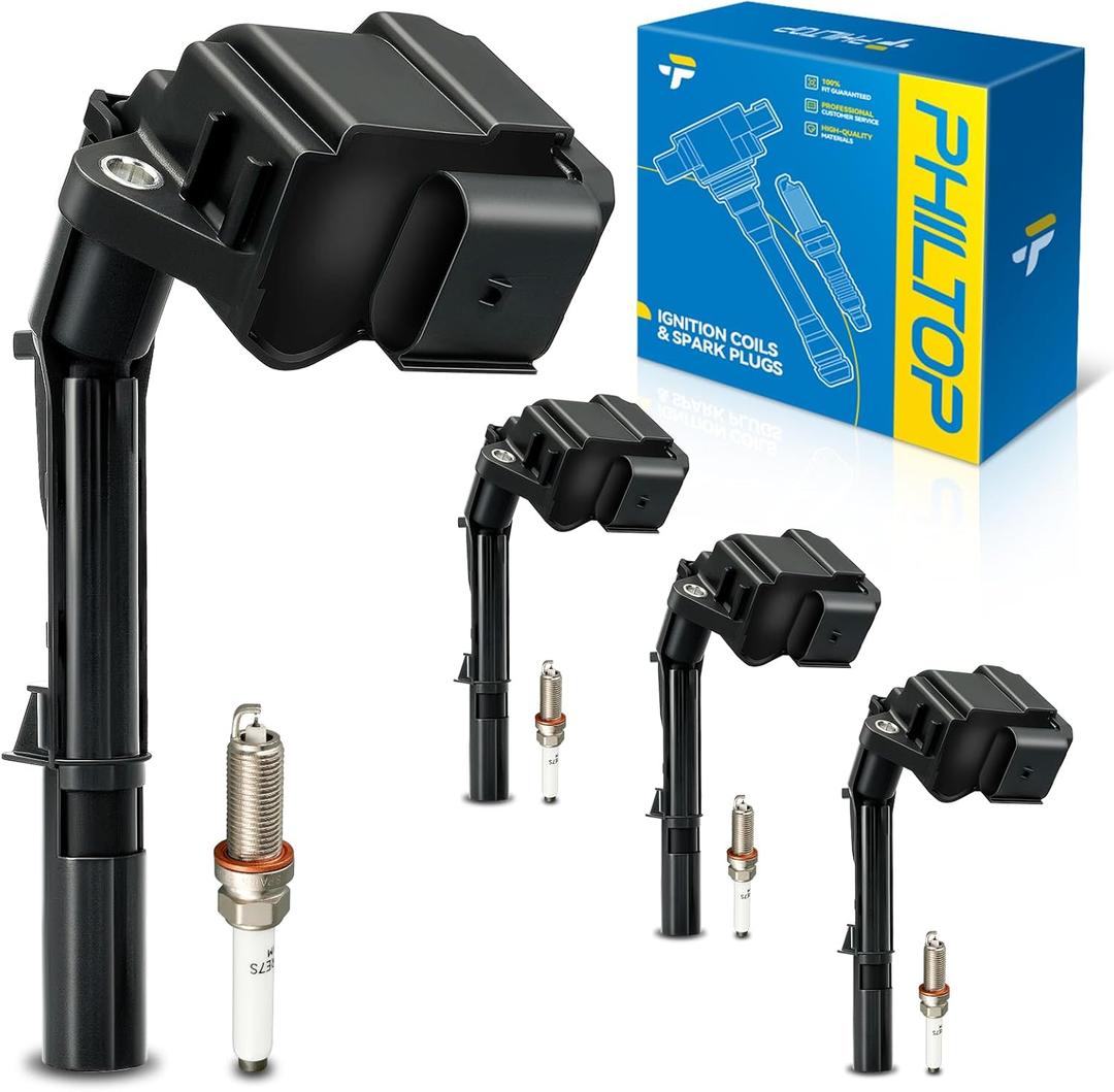 PHILTOP Ignition Coil Pack and Iridium Spark Plugs Fits for Benz 2015-2018 C300, 2016-2019 GLC300, 2015-2020 GLA250, 2014-2019 CLA250, 2017-2019 E300, INFINITI 2017-2019 QX30, 4PCS UF734