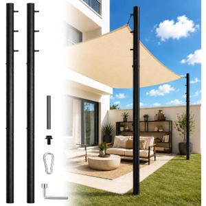 2 Pack 12 Ft Shade Sail Poles, Heavy Duty Sun Shade Poles for Patio Backyard, Metal Sail Shade Poles with Anti-Rust Coating, Poles for Sun Shades Outdoor Garden Courtyard Deck