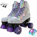 Roller Skates for Women, Holographic High Top PU Leather Rollerskates, Shiny Double-Row Four Wheels Skates Patines for Women Men Boys and Girls and Age 8-50 Indoor Outdoor (37)
