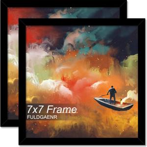 FULDGAENR 7x7 Picture Frame Set of 2, Black Frames for 7 x 7 Inch Photo Poster Certificate, High Transparency Wall/Tabletop Frame with Horizontal Vertical Display (2 Pack | Black | 7"x7")