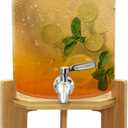 Glass Beverage Dispenser with Stand, 1.5 Gallons Glass Drink Dispenser-Beverage Dispenser with Wood Stand, Stainless Steel Spigot for Parties,Bars,Restaurants
