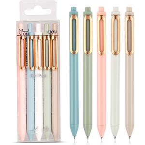 Gel Pens, 5 Pcs 0.5mm Retractable Quick Dry Black Ink Fine Point Rolling Ball Gel Pen, Smooth Writing No Bleed for Journaling Note Taking, Home School Office Supplies