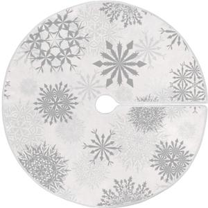 Christmas Tree Skirt 36 inch Gray Silver Snowflakes Xmas Tree Skirt Large Holiday Party Tree Mat Rustic Christmas Decorations New Year Xmas Ornaments (Medium, A002)