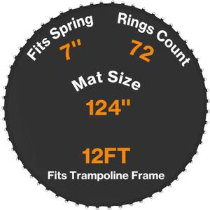 Aoodor Trampoline Replacement Mat, Jumping Mat Fits 8/10/12/14/15 ft Frame, Universal Jumping Round Trampoline Mat with 48/60/72/96/108 V-Rings, Only Fit 5.5"/7" Spring Length