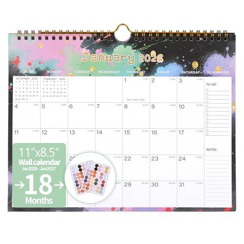 2 x 2026-2027 Wall Calendar, Calendar 2026-2027, 18 Monthly Wall Calendar from January 2026 to June 2027, 11 x 8.5 Inches Thick Paper, Large Ruled Blocks Monthly Calendar, for Home or Office Easy Organizing (Color1)