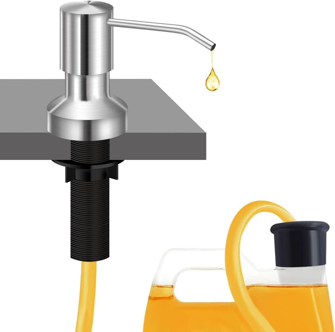 Sink Soap Dispenser for Kitchen Sink, Countertop Built in Sink Soap Dispenser with 47Extension Tube kit, No Need to Fill The Little Bottle Again (Brushed Nickel)