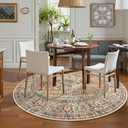 Lahome Oriental Washable Round Area Rug, Non-Slip Round Rugs 6ft Ultra-Thin, Soft Large Throw Circle Carpet for Living Room Bedroom Kitchen Nursery Eleanor, Peach/Orange