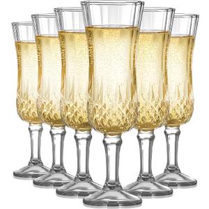 Set of 6 Champagne Flutes, 5.47oz Prosecco Glasses, Transparent, Reusable, Elegant Design, Dishwasher Safe, Durable Glass Perfect for Celebrations Modern Minimalist Style